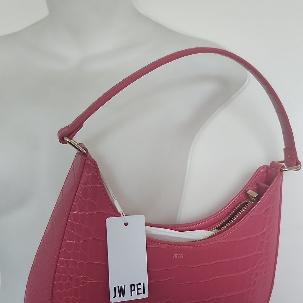 JW PEI Pink Textured Shoulder Bag with Crescent Shape